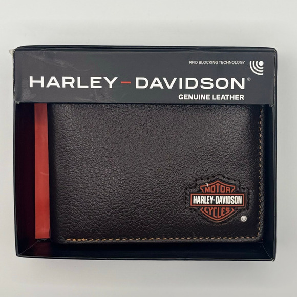 Harley Davidson Mens Genuine Leather RFID Bifold Wallet MWM079/01 Brown - Picture 13 of 13